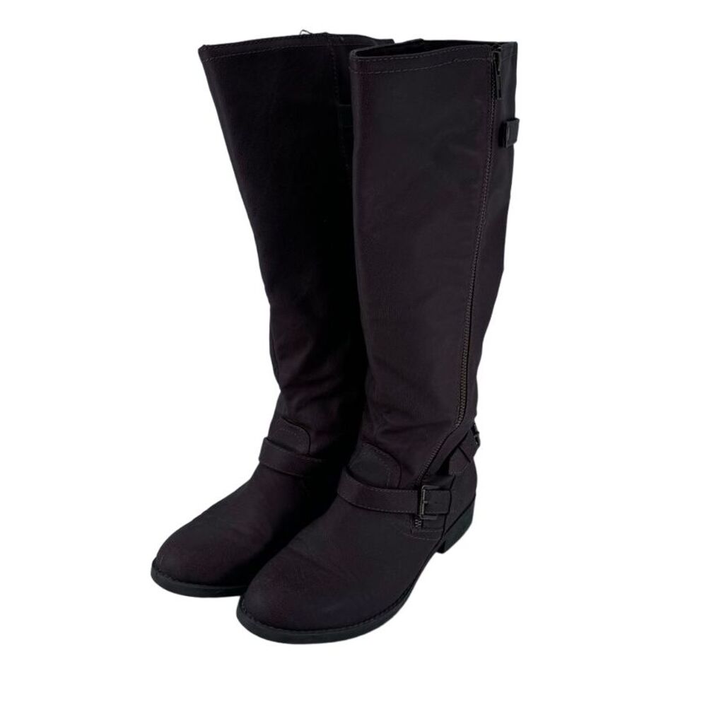 Brash Brown 16" High Riding Boots with Buckle Detail Synthetic Leather Size 7.5